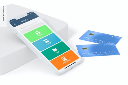 Free Smartphone With Credit Card Mockup, Perspective Psd