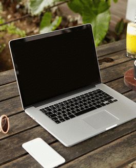 Free Smartphone With Laptop Mockup On Wooden Table