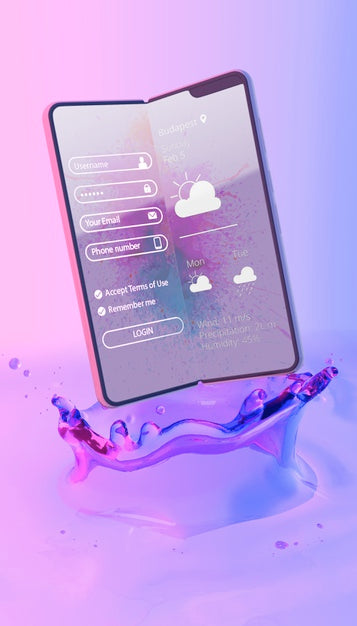 Free Smartphone With Login Page And Colorful Liquid Background Psd