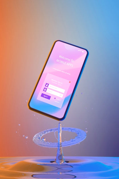 Free Smartphone With Login Page And Colorful Liquid Background Psd