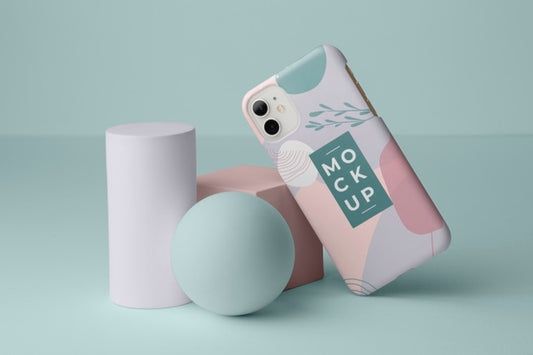 Free Smartphone With Mock-Up Phone Case And Geometric Shapes Psd