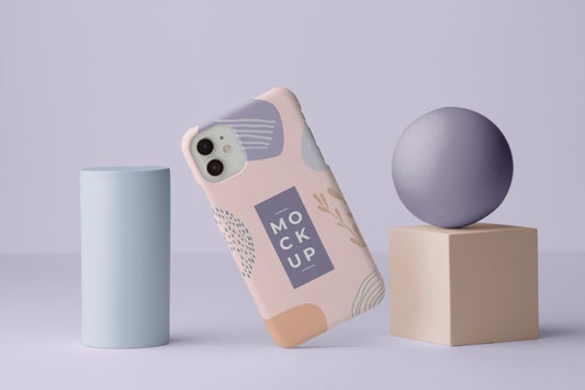 Free Smartphone With Mock-Up Phone Case And Geometric Shapes Psd