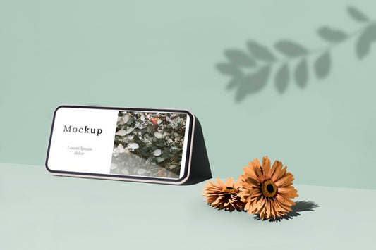 Free Smartphone With Shadow And Flowers Psd