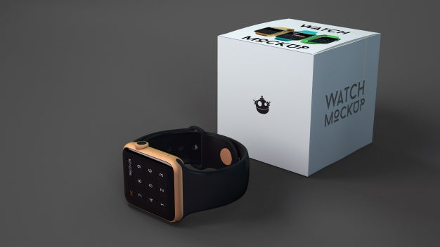 Free Smartwatch Mockup With Box Psd