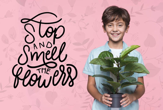 Free Smell The Flowers Young Cute Boy Mock-Up Psd
