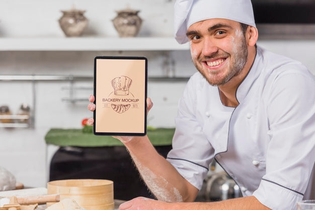 Free Smiley Chef In The Kitchen Mock-Up Psd
