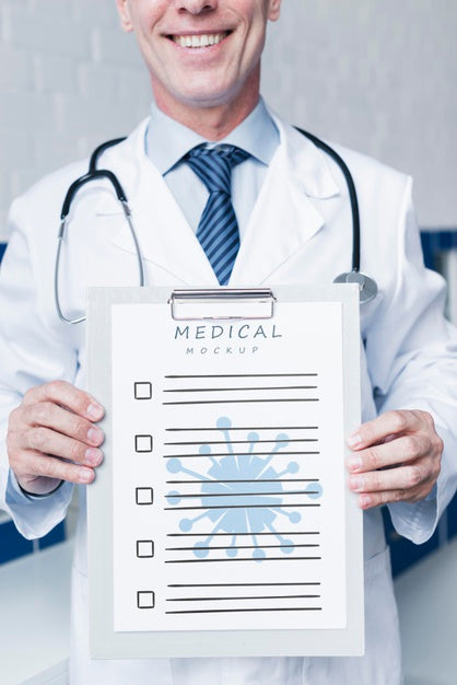 Free Smiley Doctor Holding A Medical Paper Mock-Up Psd