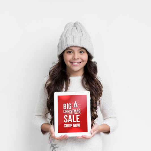 Free Smiley Girl With Paper Sheet For Winter Sales Psd
