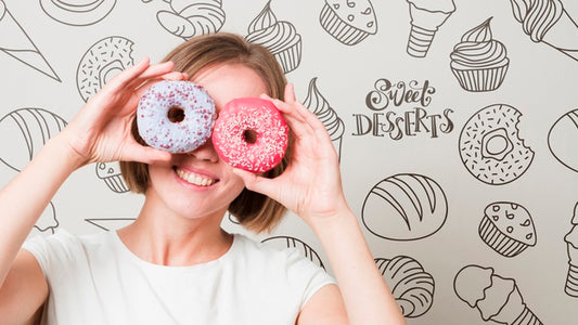 Free Smiling Woman Looking Through Donuts Psd
