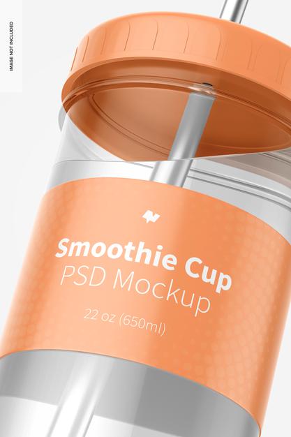 Free Smoothie Cup With Lid Mockup, Close Up Psd