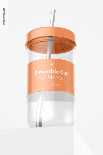Premium PSD  Front view of clear plastic cup mock-up