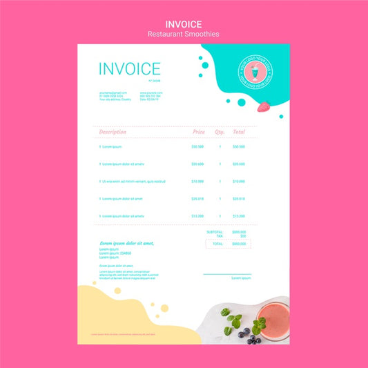Free Smoothie Restaurant Invoice Template Psd