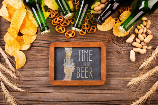 Free Snack Time With Beer In Bottles Along Psd