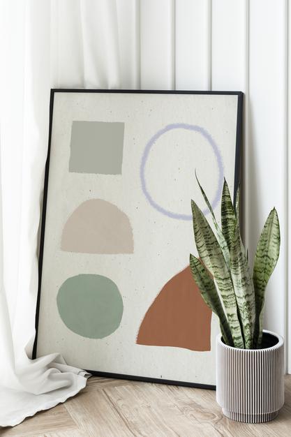 Free Snake Plant In A Gray Plant Pot By A Picture Frame Mockup Psd