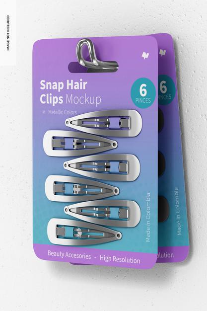 Free Snap Hair Clips Blister Mockup, Hanging Psd