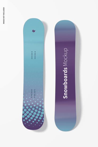 Free Snowboard Mockup On White, Top View Psd