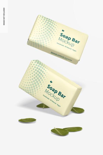 Free Soap Bars With Paper Package Mockup, Floating Psd