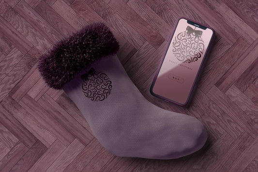 Free Sock For Christmas With Phone Beside Psd