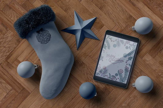Free Sock With Modern Tablet Device Beside Psd