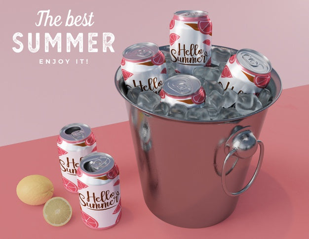 Free Soda Cans In Ice Bucket With Typography Psd