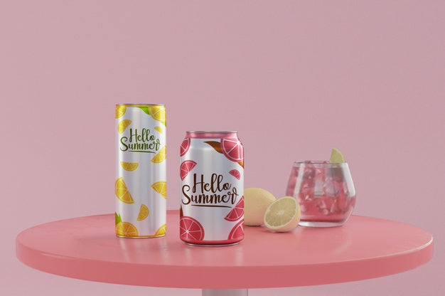 Free Soda Cans On Table With Pink Background Psd