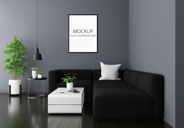 Free Sofa In Gray Living Room Interior With Frame Mockup Psd