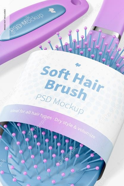 Free Soft Hair Brush Mockup, Close Up Psd
