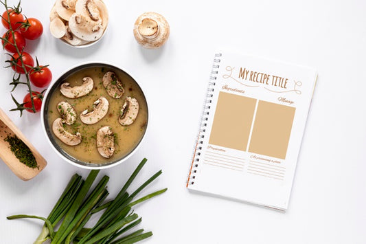 Free Soup With Assortment Of Ingredients And Recipe Mock-Up Psd