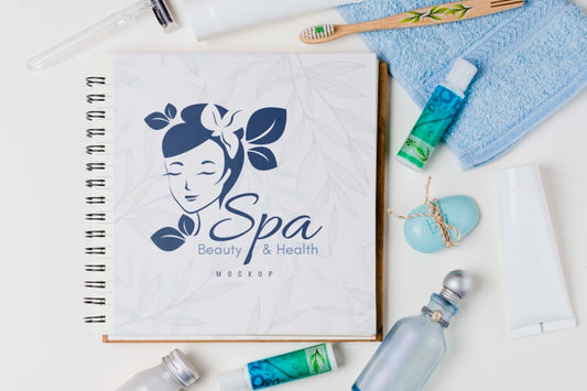 Free Spa And Wellness Arrangement With Notebook Mock-Up Psd