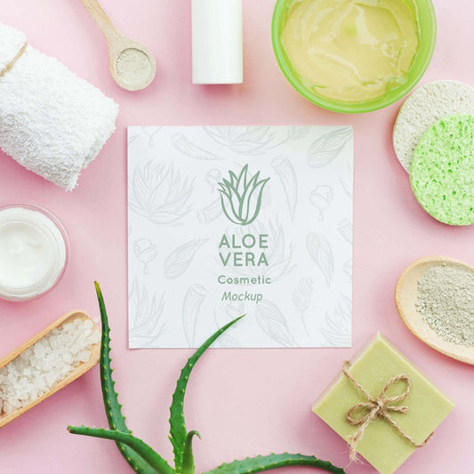 Free Spa Mock-Up Surrounded By Aloe Vera Products Psd