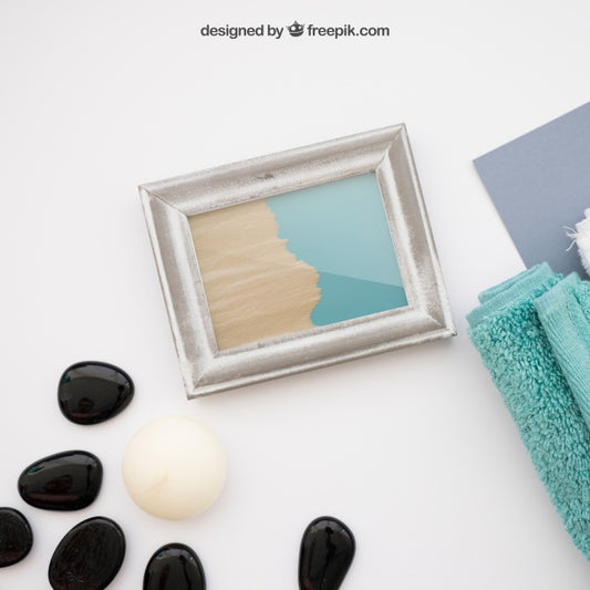 Free Spa Mockup With Stones And Frame Psd