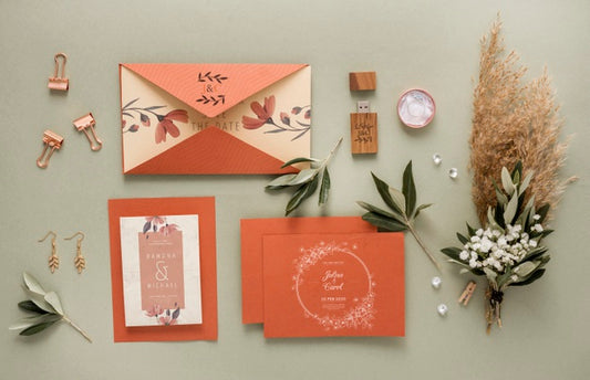 Free Special Arrangement Of Wedding Elements With Cards Mock-Up Psd