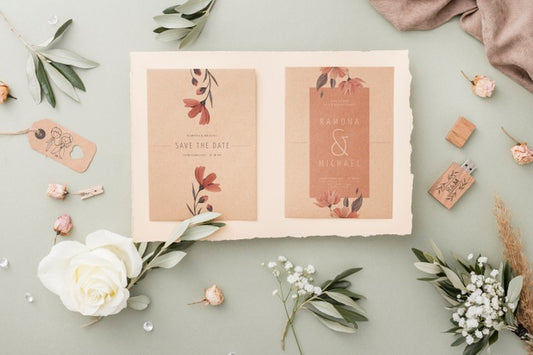 Free Special Composition Of Wedding Elements With Invitation Mock-Up Psd