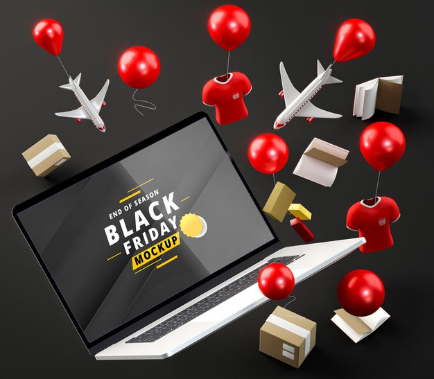 Free Special Tech Promotions And Balloons Black Background Psd