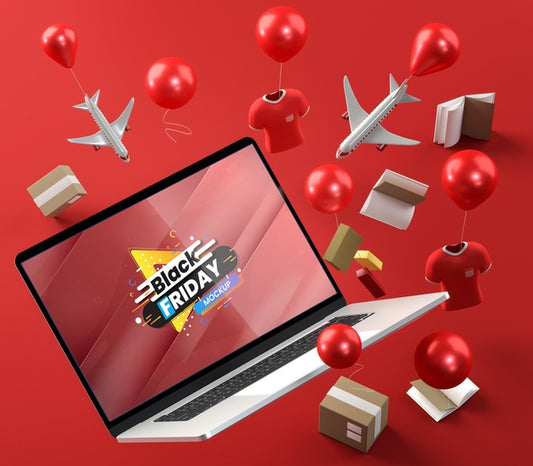 Free Special Tech Promotions And Balloons Red Background Psd