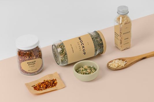 Free Spices With Label Mock-Up Assortment Psd