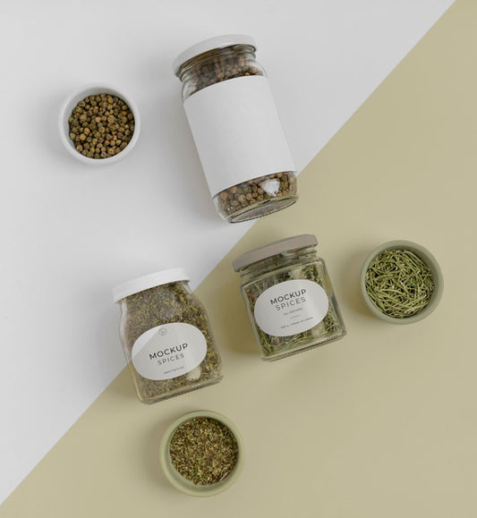Free Spices With Label Mock-Up Composition Psd
