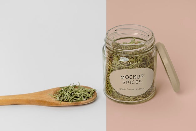 Free Spices With Label Mock-Up Composition Psd