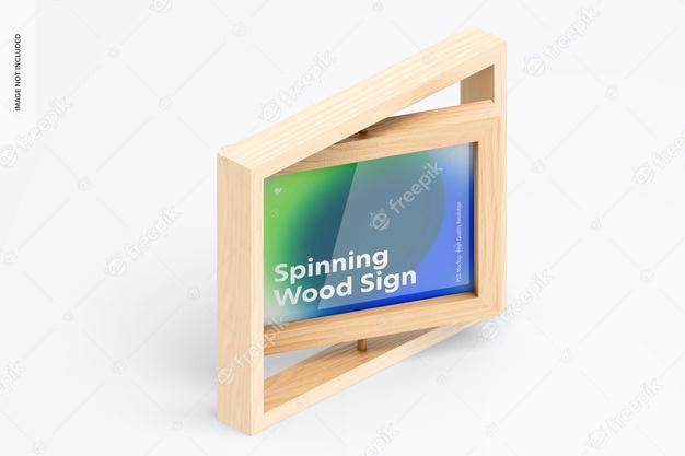 Free Spinning Wood Frame Sign Mockup, Isometric Right View Psd