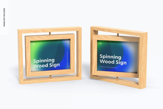 Free Spinning Wood Frame Signs Mockup Psd