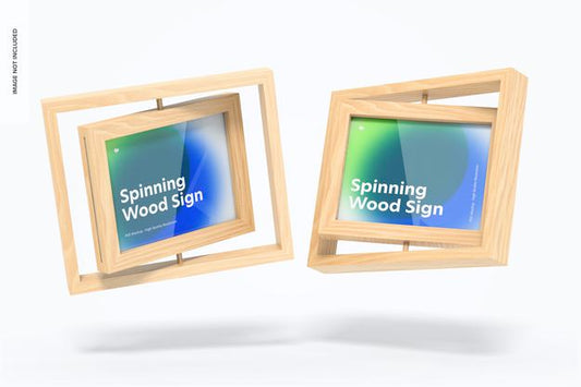 Free Spinning Wood Frame Signs Mockup Psd
