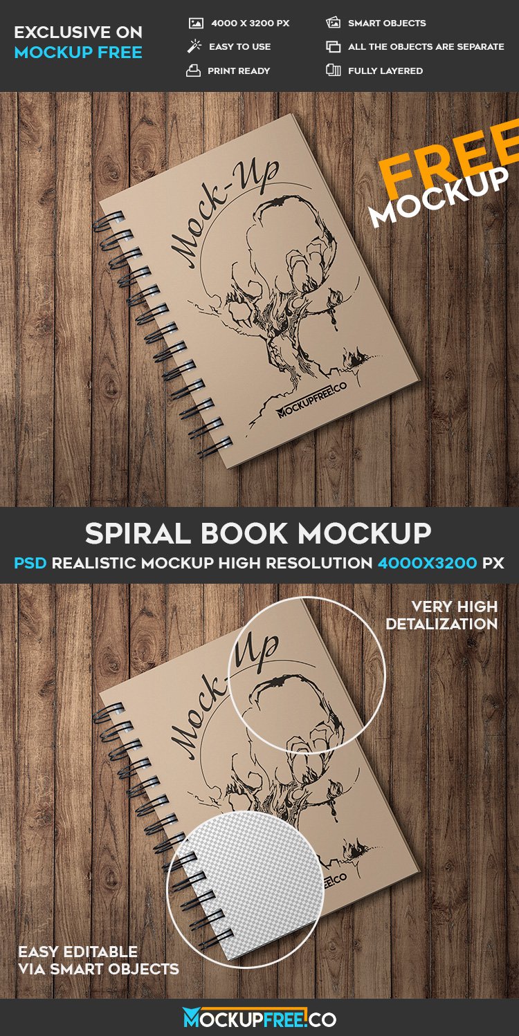 Free Spiral Book – Psd Mockup