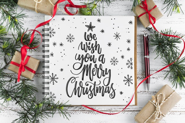 Free Spiral Notebook Mockup With Christmas Concept Psd