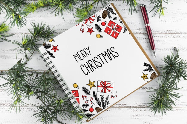 Free Spiral Notebook Mockup With Christmas Concept Psd