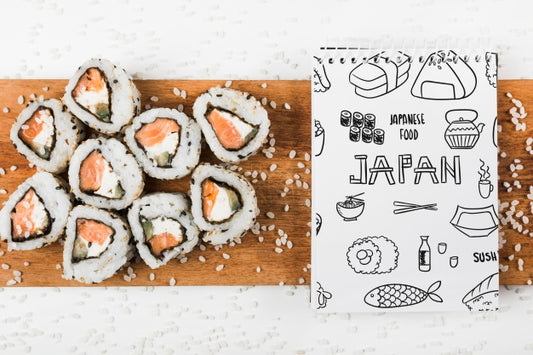 Free Spiral Notepad Mockup With Japanese Food Mockup Psd