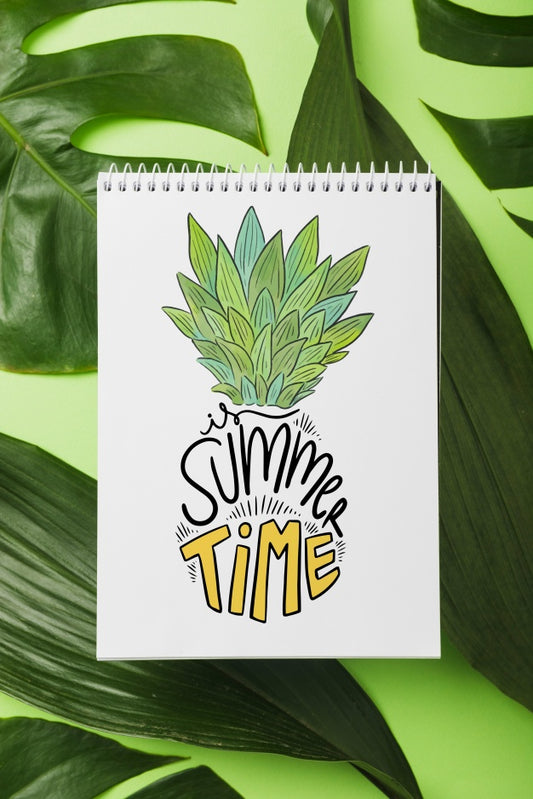 Free Spiral Notepad Mockup With Tropical Summer Concept Psd