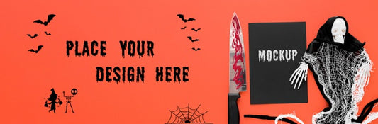 Free Spooky Halloween Arrangement With Knife Psd
