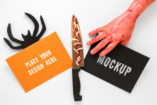 Free Spooky Mock-Up Design With Knife Psd