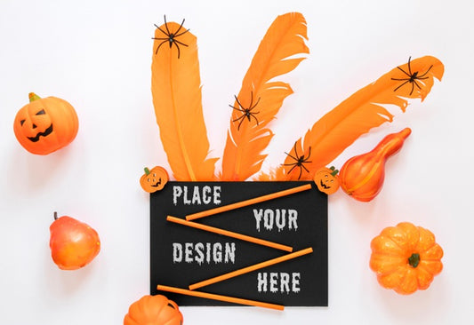 Free Spooky Mock-Up Design With Little Spiders Psd