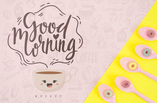Free Spoons With Colorful Cereals And Good Morning Message Psd